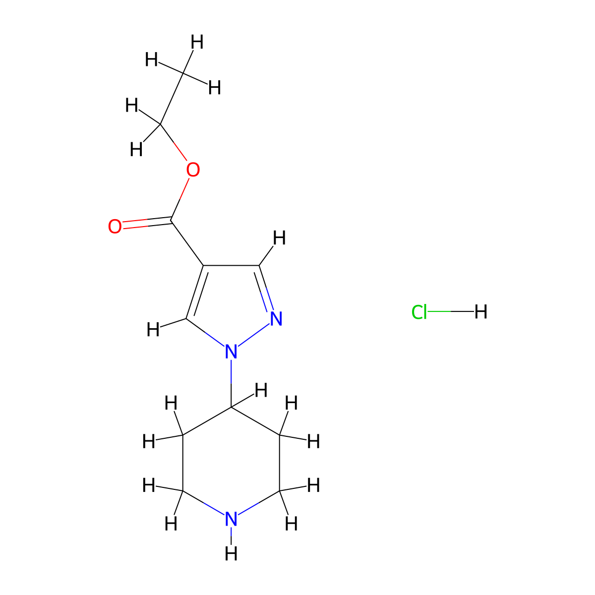 ethyl 1-(piperidin-4-yl)-1H-pyrazole-4-carboxylate hydrochloride molecular structure, CAS 782493-63-4