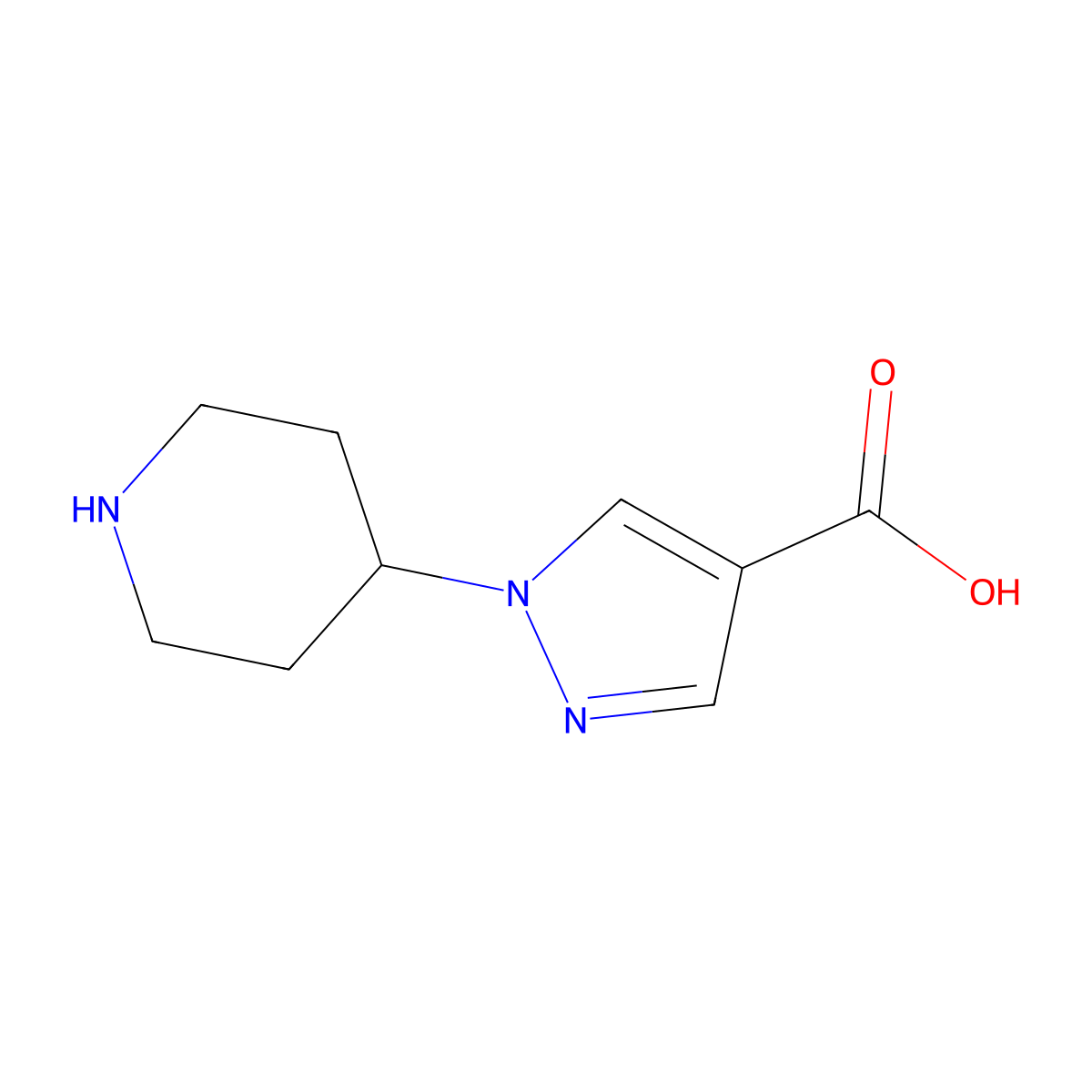 1-(Piperidin-4-yl)-1H-pyrazole-4-carboxylic acid molecular structure, CAS 782494-23-9