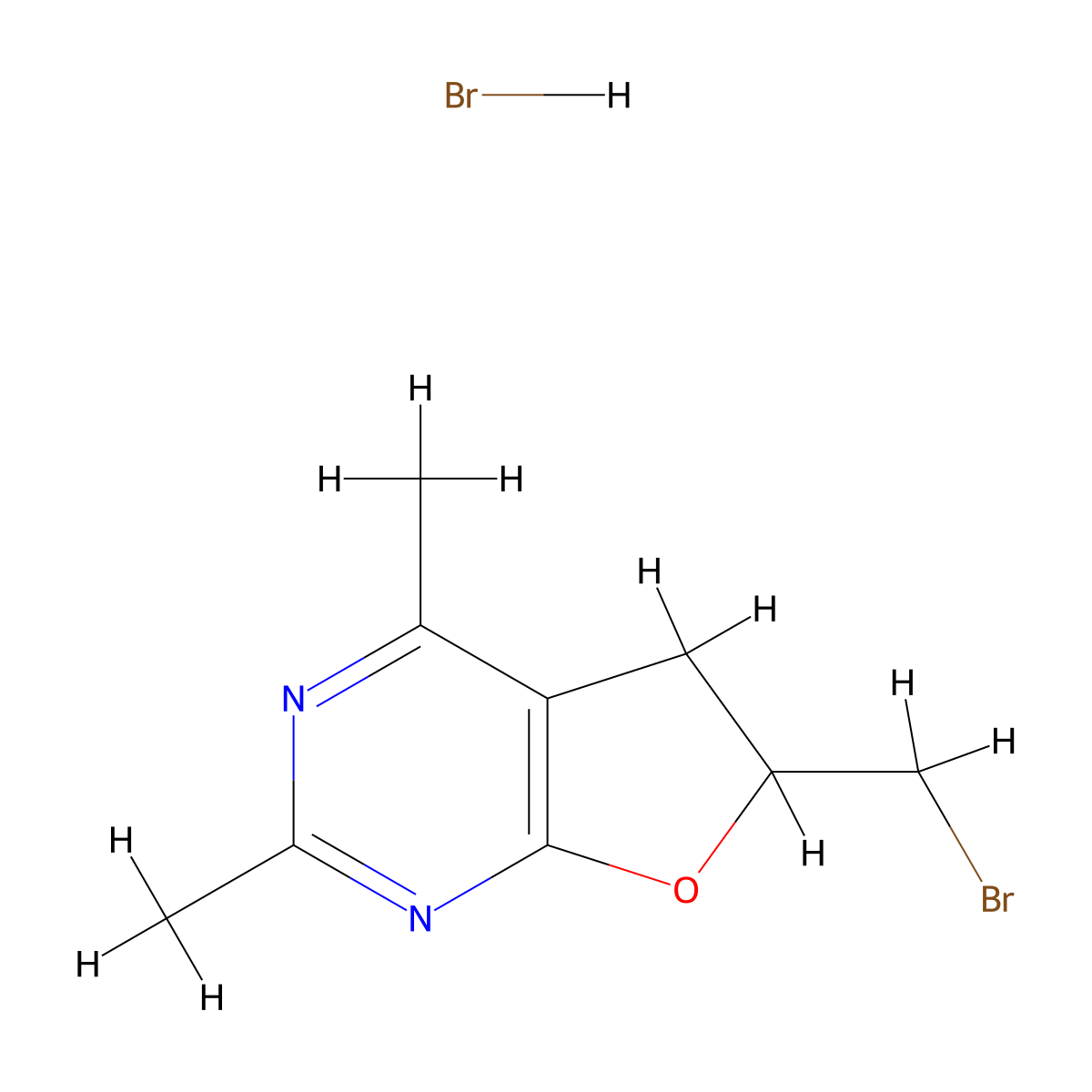 6-(Bromomethyl)-2,4-dimethyl-5,6-dihydrofuro[2,3-d]pyrimidine hydrobromide molecular structure, CAS 78304-55-9