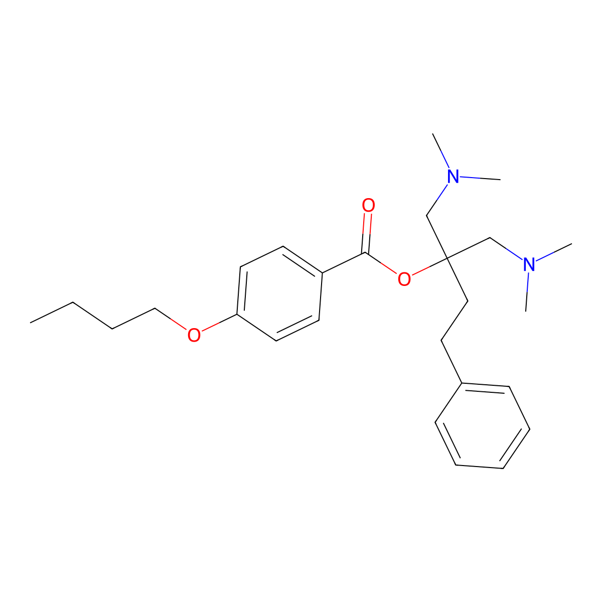 Benzoic acid, 4-butoxy-, 1,1-bis((dimethylamino)methyl)-3-phenylpropyl ester molecular structure, CAS 78329-82-5