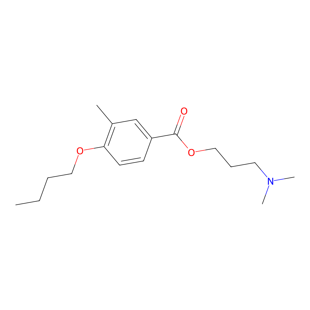 Benzoic acid, 4-butoxy-3-methyl-, 3-(dimethylamino)propyl ester molecular structure, CAS 78329-86-9