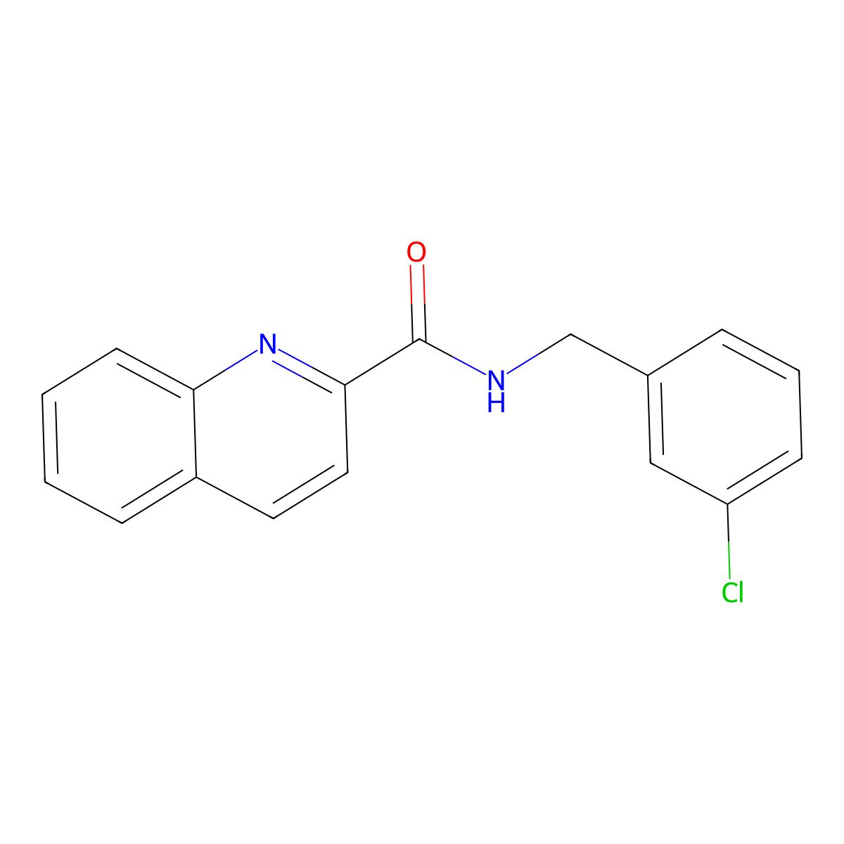 N-[(3-chlorophenyl)methyl]quinoline-2-carboxamide molecular structure, CAS 783308-43-0