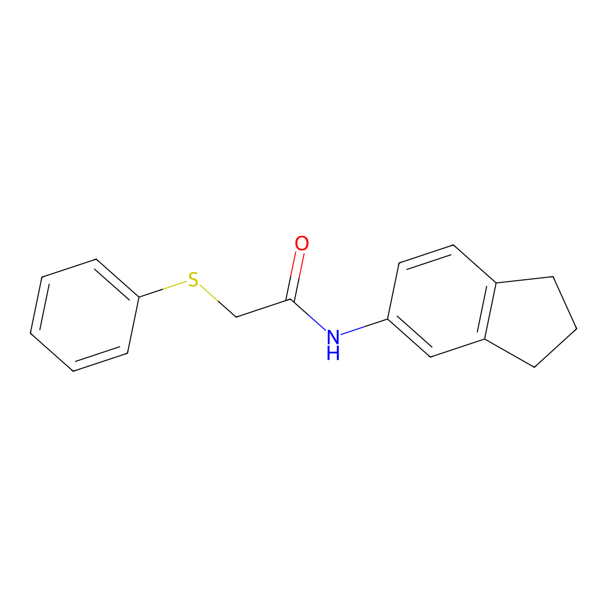 N-(2,3-dihydro-1H-inden-5-yl)-2-(phenylsulfanyl)acetamide molecular structure, CAS 783308-85-0