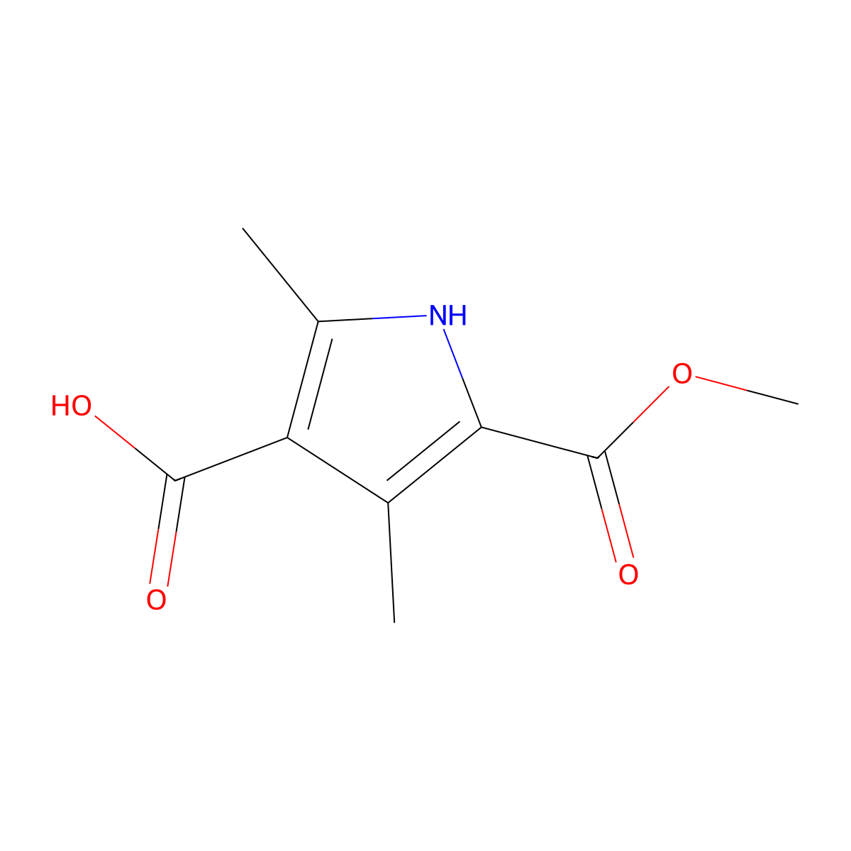 5-(methoxycarbonyl)-2,4-dimethyl-1H-pyrrole-3-carboxylic acid molecular structure, CAS 78331-73-4