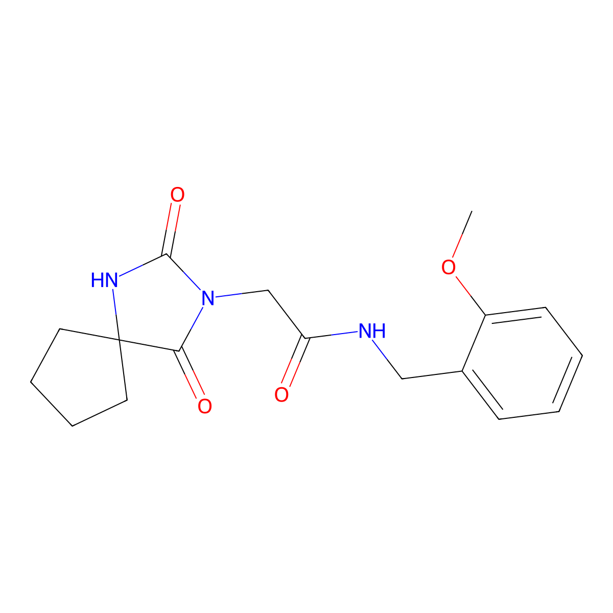 2-{2,4-dioxo-1,3-diazaspiro[4.4]nonan-3-yl}-N-[(2-methoxyphenyl)methyl]acetamide molecular structure, CAS 783311-90-0