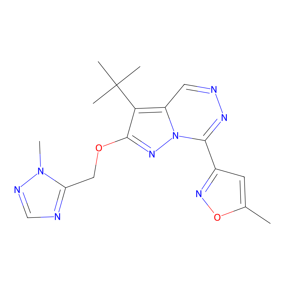 3-tert-butyl-7-(5-methylisoxazol-3-yl)-2-(1-methyl-1H-1,2,4-triazol-5-ylmethoxy)pyrazolo(1,5-d)(1,2,4)triazine molecular structure, CAS 783331-24-8