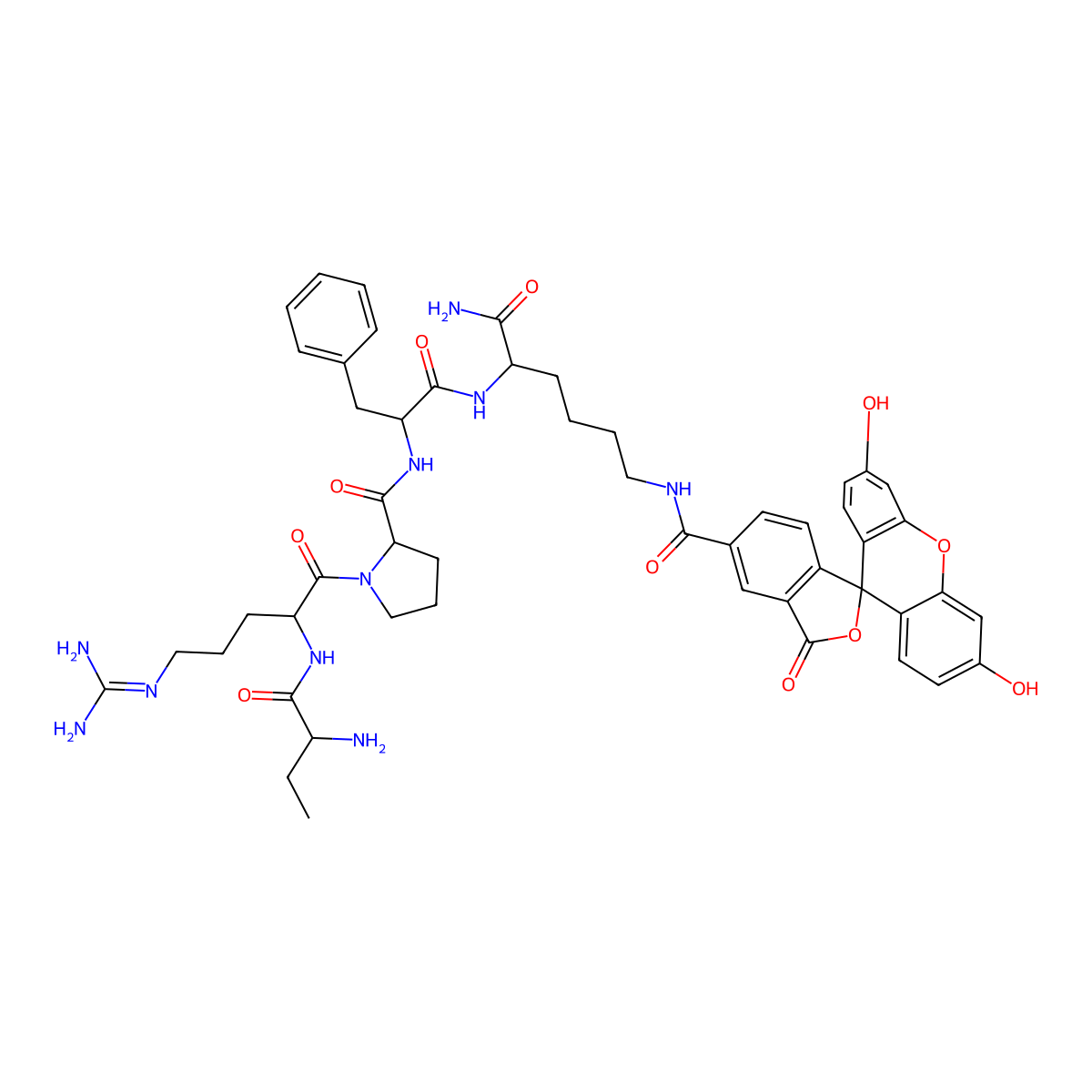 (2S)-1-[(2S)-2-[[(2S)-2-aminobutanoyl]amino]-5-(diaminomethylideneamino)pentanoyl]-N-[(2S)-1-[[(2S)-1-amino-6-[(3',6'-dihydroxy-3-oxospiro[2-benzofuran-1,9'-xanthene]-5-carbonyl)amino]-1-oxohexan-2-yl]amino]-1-oxo-3-phenylpropan-2-yl]pyrrolidine-2-carboxamide molecular structure, CAS 783340-88-5