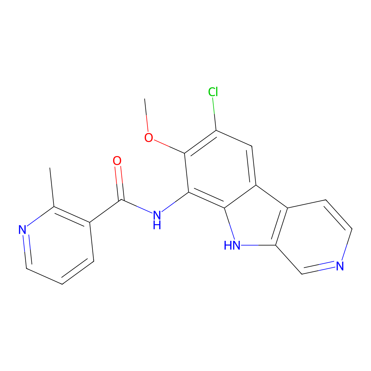 N-(6-chloro-7-methoxy-9H-beta-carbolin-8-yl)-2-methylnicotinamide molecular structure, CAS 783348-36-7
