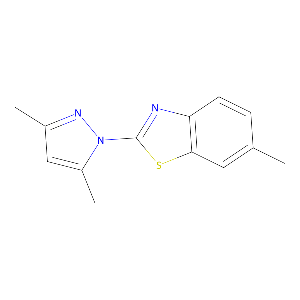 2-(3,5-dimethyl-1H-pyrazol-1-yl)-6-methylbenzo[d]thiazole molecular structure, CAS 78364-28-0