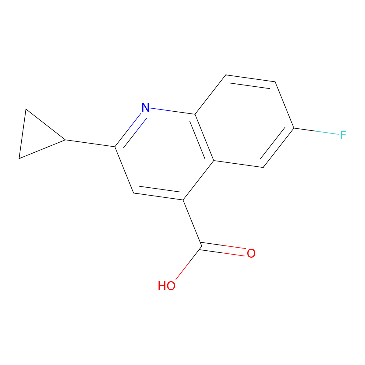 2-Cyclopropyl-6-fluoro-4-quinolinecarboxylic acid molecular structure, CAS 784-58-7