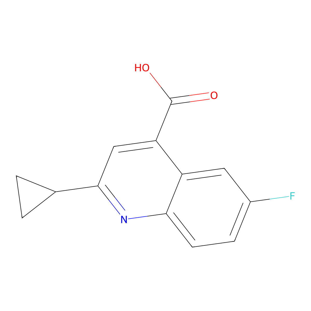 2-Cyclopropyl-6-fluoro-4-quinolinecarboxylic acid molecular structure, CAS 784-58-7