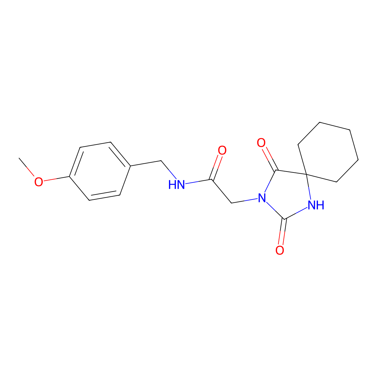 2-(2,4-dioxo-1,3-diazaspiro[4.5]dec-3-yl)-N-(4-methoxybenzyl)acetamide molecular structure, CAS 784161-89-3