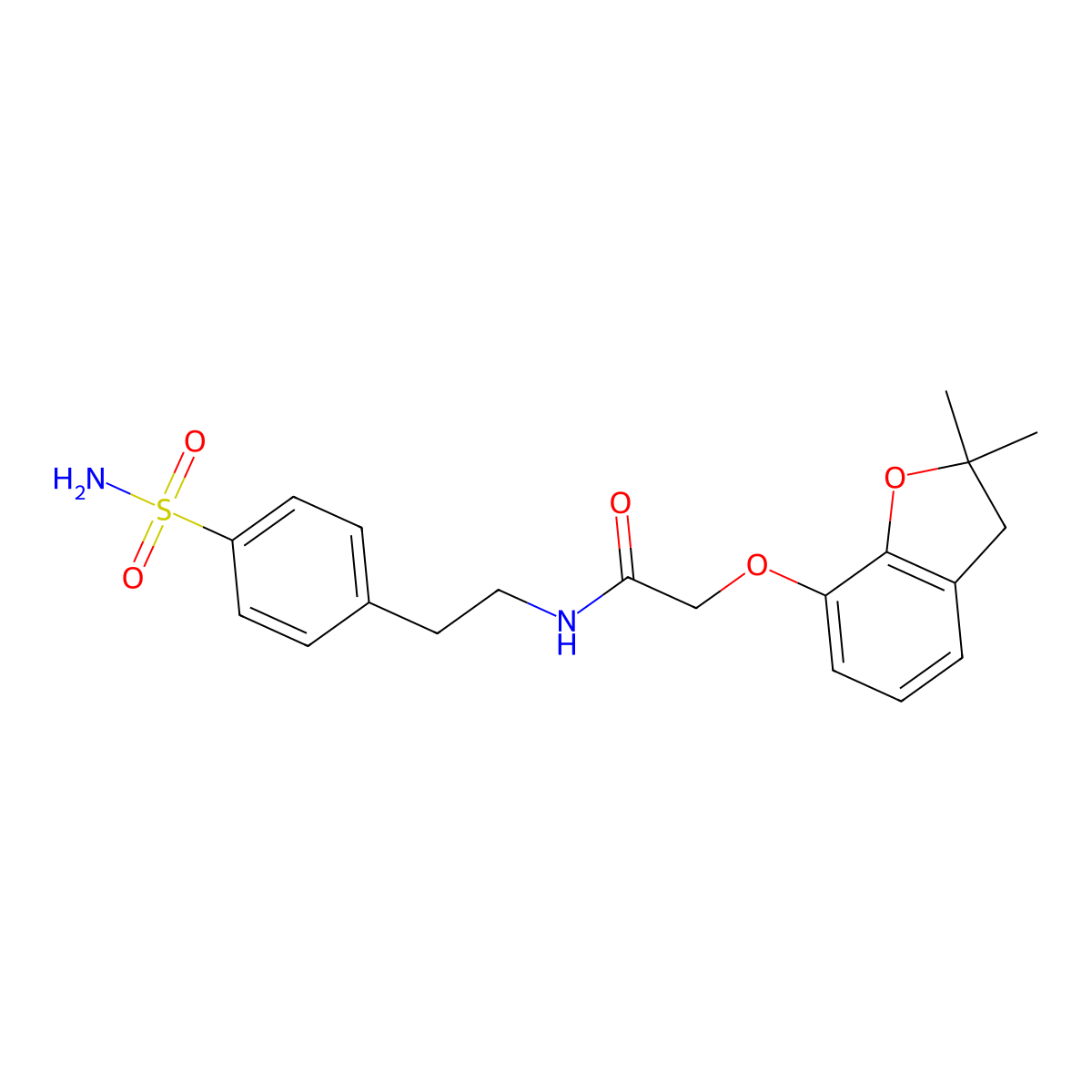 2-((2,2-dimethyl-2,3-dihydrobenzofuran-7-yl)oxy)-N-(4-sulfamoylphenethyl)acetamide molecular structure, CAS 784166-54-7