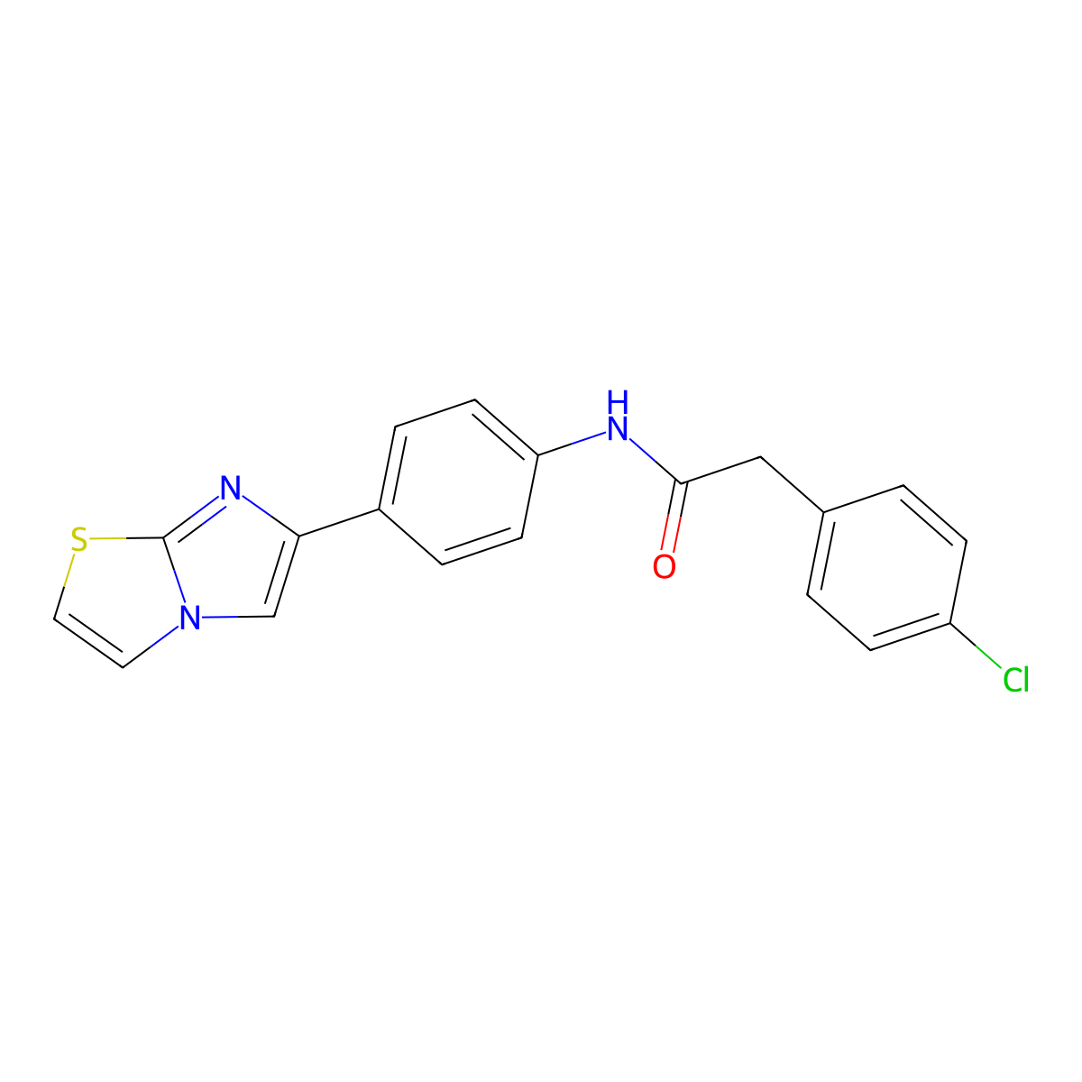 2-(4-chlorophenyl)-N-(4-(imidazo[2,1-b]thiazol-6-yl)phenyl)acetamide molecular structure, CAS 784170-65-6