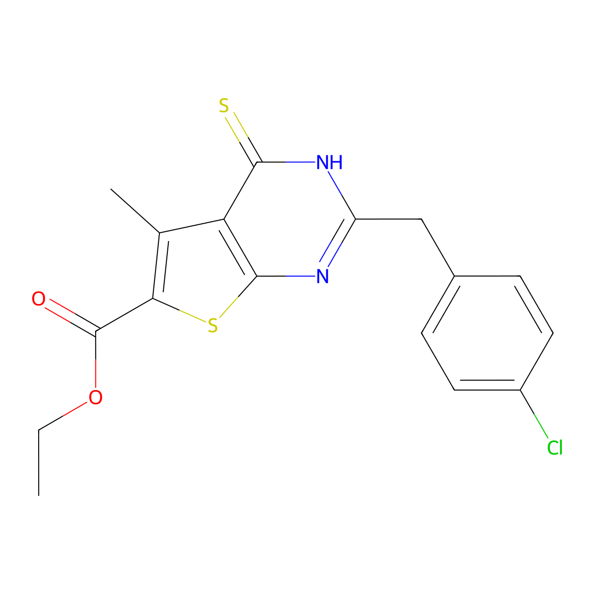 Ethyl 2-(4-chlorobenzyl)-4-mercapto-5-methylthieno[2,3-d]pyrimidine-6-carboxylate molecular structure, CAS 784172-20-9