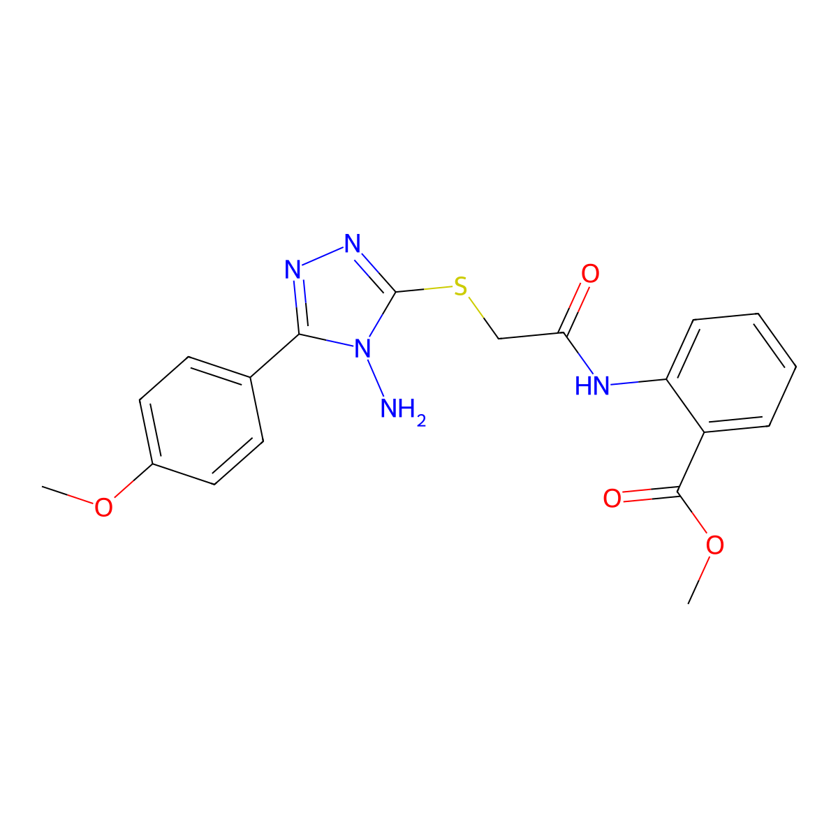 Methyl 2-[[2-[[4-amino-5-(4-methoxyphenyl)-1,2,4-triazol-3-yl]sulfanyl]acetyl]amino]benzoate molecular structure, CAS 784172-25-4