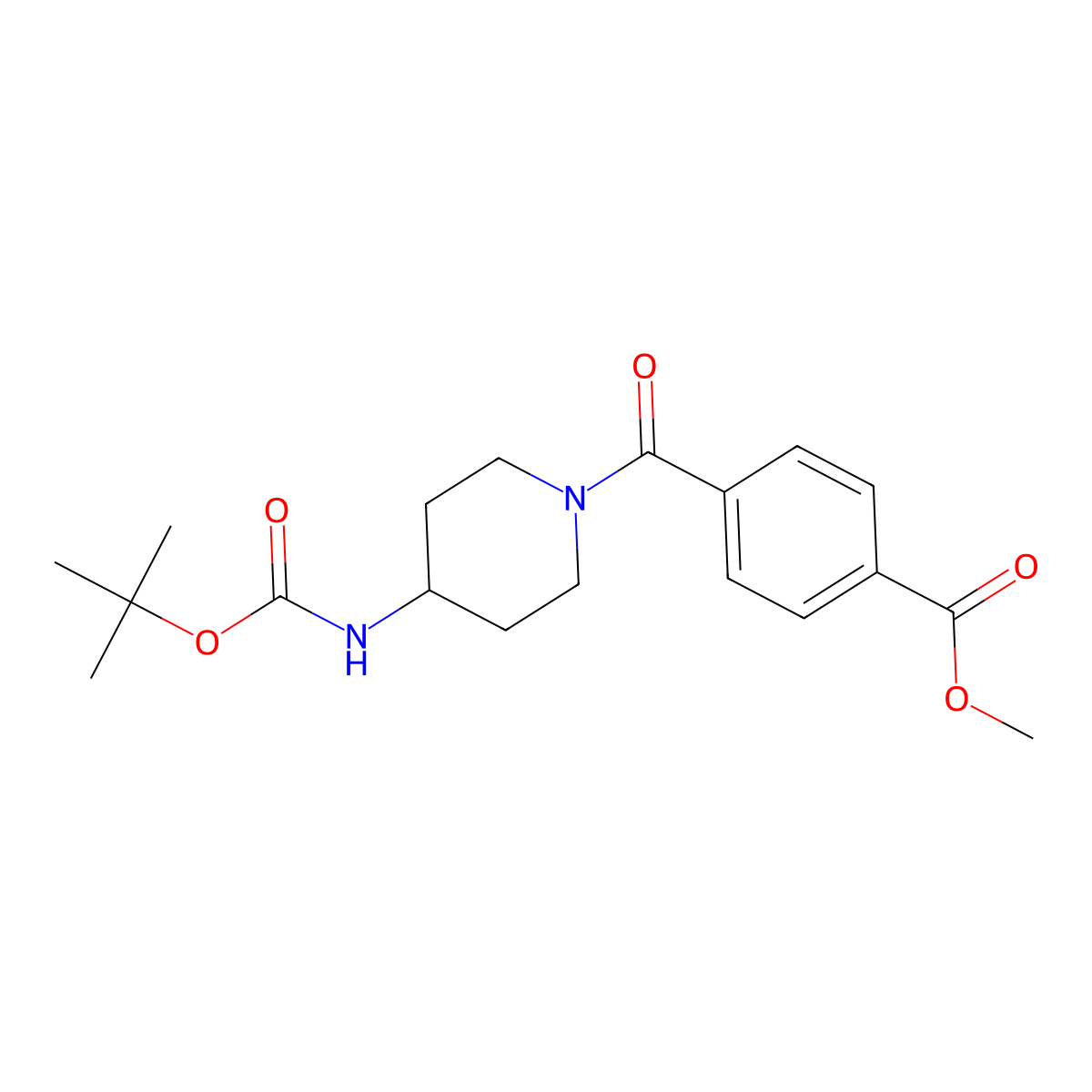 Methyl 4-[4-(tert-butoxycarbonylamino)piperidine-1-carbonyl]benzoate molecular structure, CAS 784177-42-0