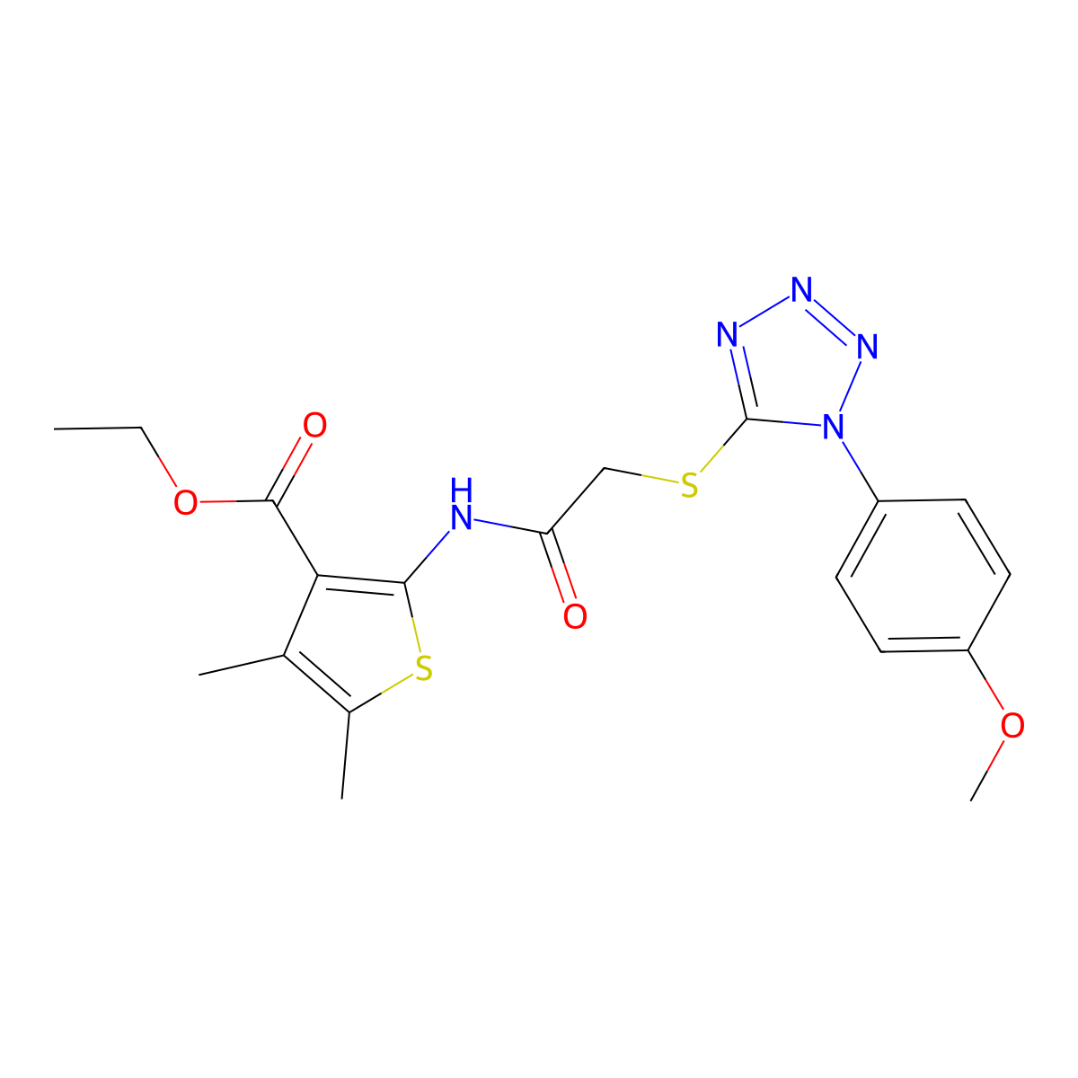 ethyl 2-[({[1-(4-methoxyphenyl)-1H-tetrazol-5-yl]thio}acetyl)amino]-4,5-dimethyl-3-thiophenecarboxylate molecular structure, CAS 784185-66-6
