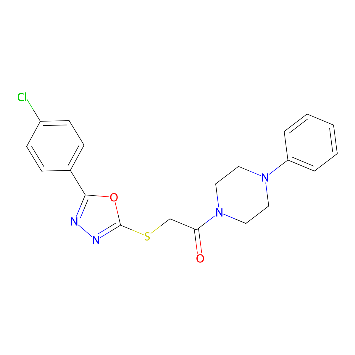 2-((5-(4-Chlorophenyl)-1,3,4-oxadiazol-2-yl)thio)-1-(4-phenylpiperazin-1-yl)ethanone molecular structure, CAS 784188-95-0
