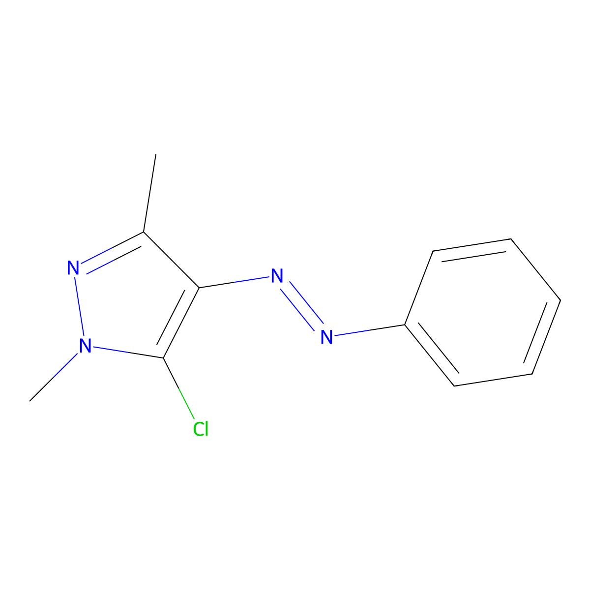 5-chloro-1,3-dimethyl-4-(2-phenyldiaz-1-enyl)-1H-pyrazole molecular structure, CAS 78431-21-7