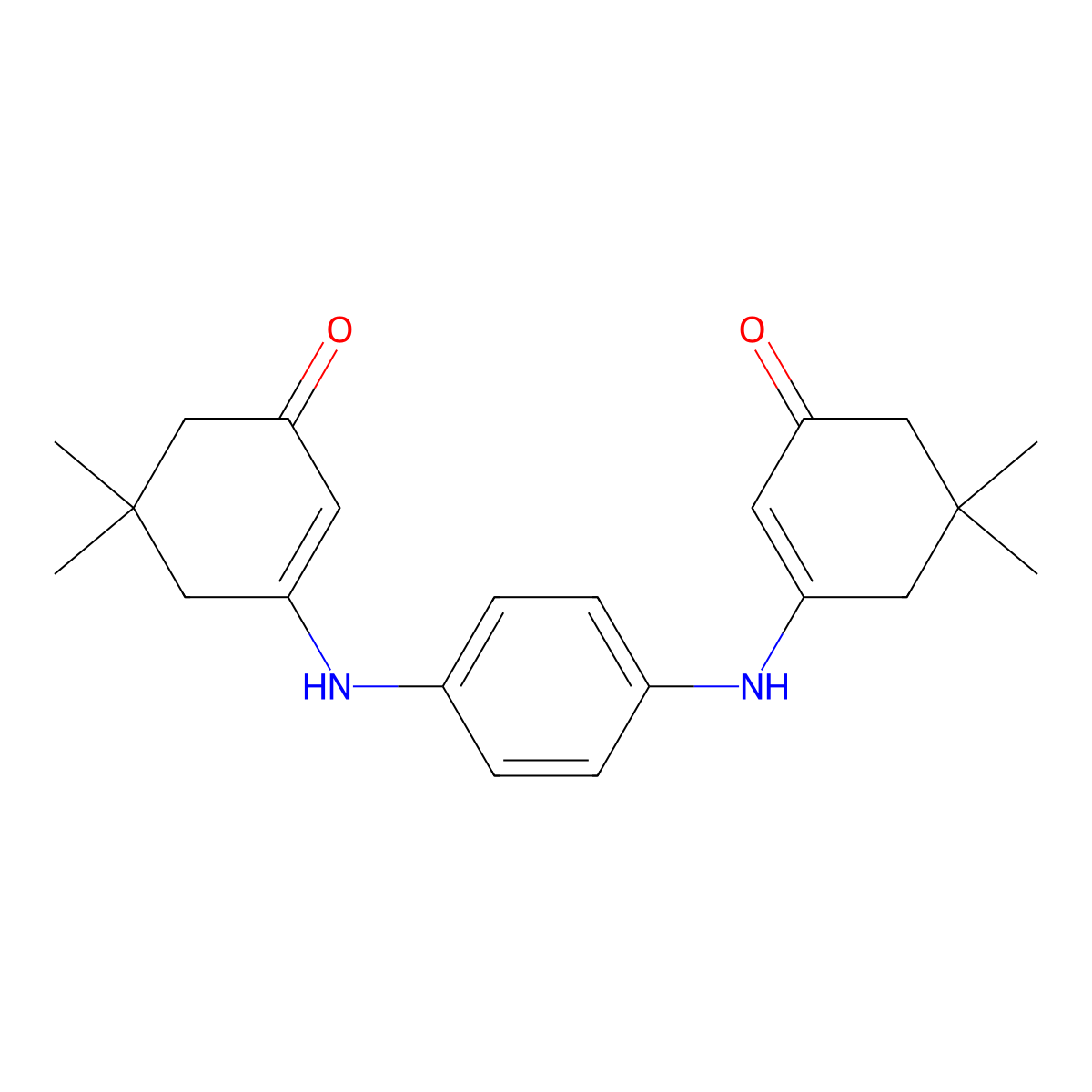 3-((4-((5,5-Dimethyl-3-oxocyclohex-1-enyl)amino)phenyl)amino)-5,5-dimethylcyclohex-2-EN-1-one molecular structure, CAS 78431-57-9