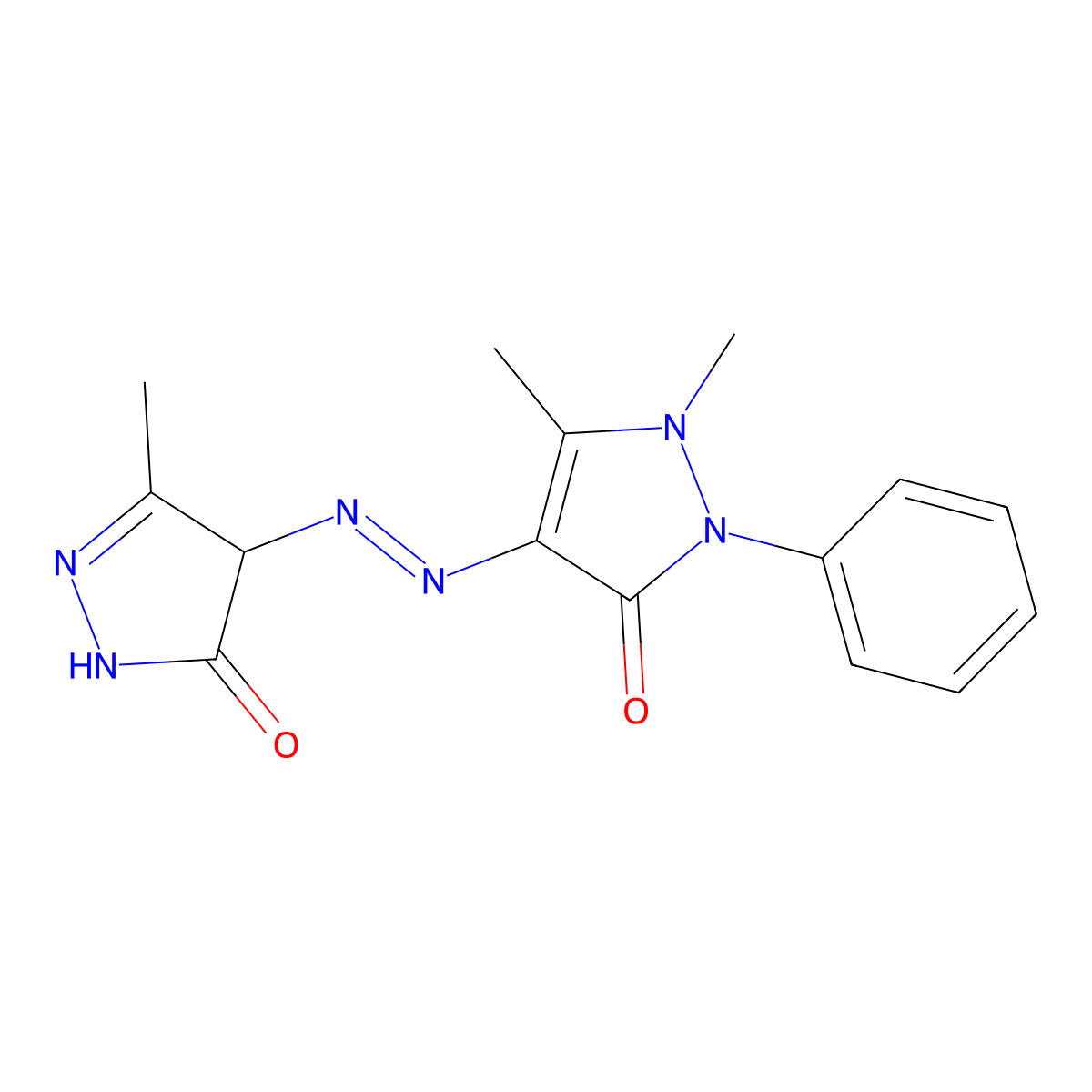 1,5-Dimethyl-4-((3-methyl-5-oxo-4,5-dihydro-1H-pyrazol-4-yl)diazenyl)-2-phenyl-1,2-dihydro-3H-pyrazol-3-one molecular structure, CAS 78439-24-4
