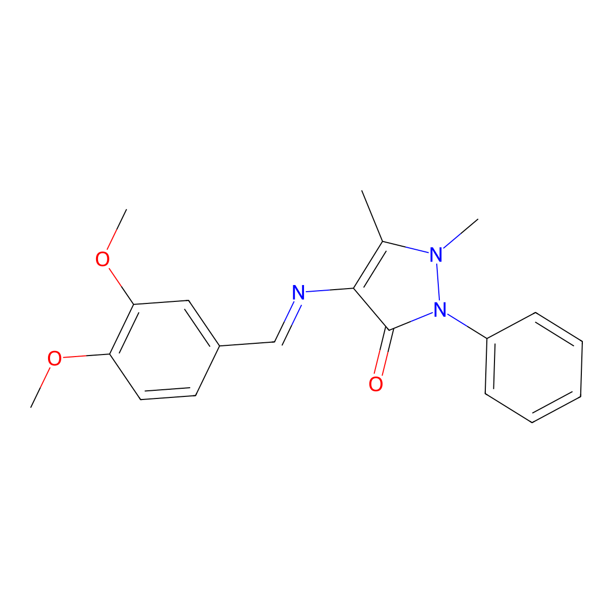 4-(3,4-Dimethoxybenzylideneamino)antipyrine molecular structure, CAS 78439-83-5