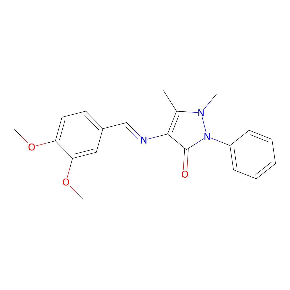 4-(3,4-Dimethoxybenzylideneamino)antipyrine molecular structure, CAS 78439-83-5