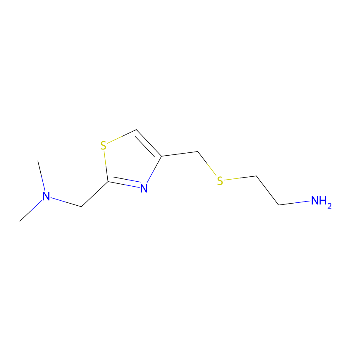 2-(Dimethylaminomethyl)-4-(2-aminoethylthiomethyl)thiazole molecular structure, CAS 78441-62-0
