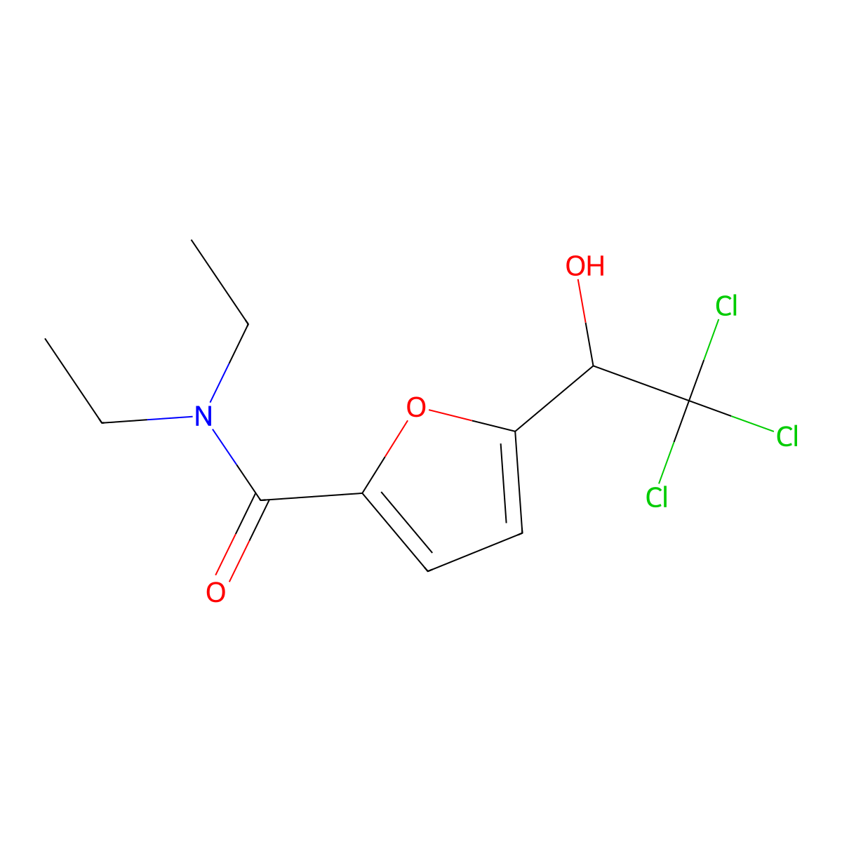 2-Furancarboxamide, N,N-diethyl-5-(2,2,2-trichloro-1-hydroxyethyl)- molecular structure, CAS 78450-55-2