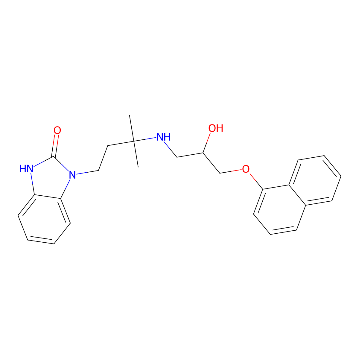 1,3-Dihydro-1-(3-((2-hydroxy-3-(1-naphthalenyloxy)propyl)amino)-3-methylbutyl)-2H-benzimidazol-2-one molecular structure, CAS 78459-19-5