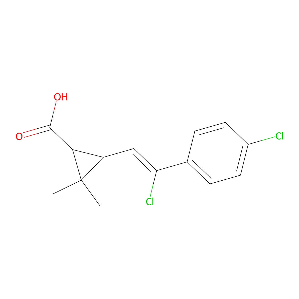 rel-(1R,3S)-3-((1Z)-2-Chloro-2-(4-chlorophenyl)ethenyl)-2,2-dimethylcyclopropanecarboxylic acid molecular structure, CAS 78479-03-5