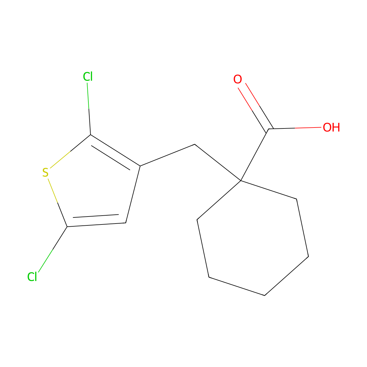 1-[(2,5-Dichlorothien-3-yl)methyl]cyclohexanecarboxylic acid molecular structure, CAS 78502-10-0