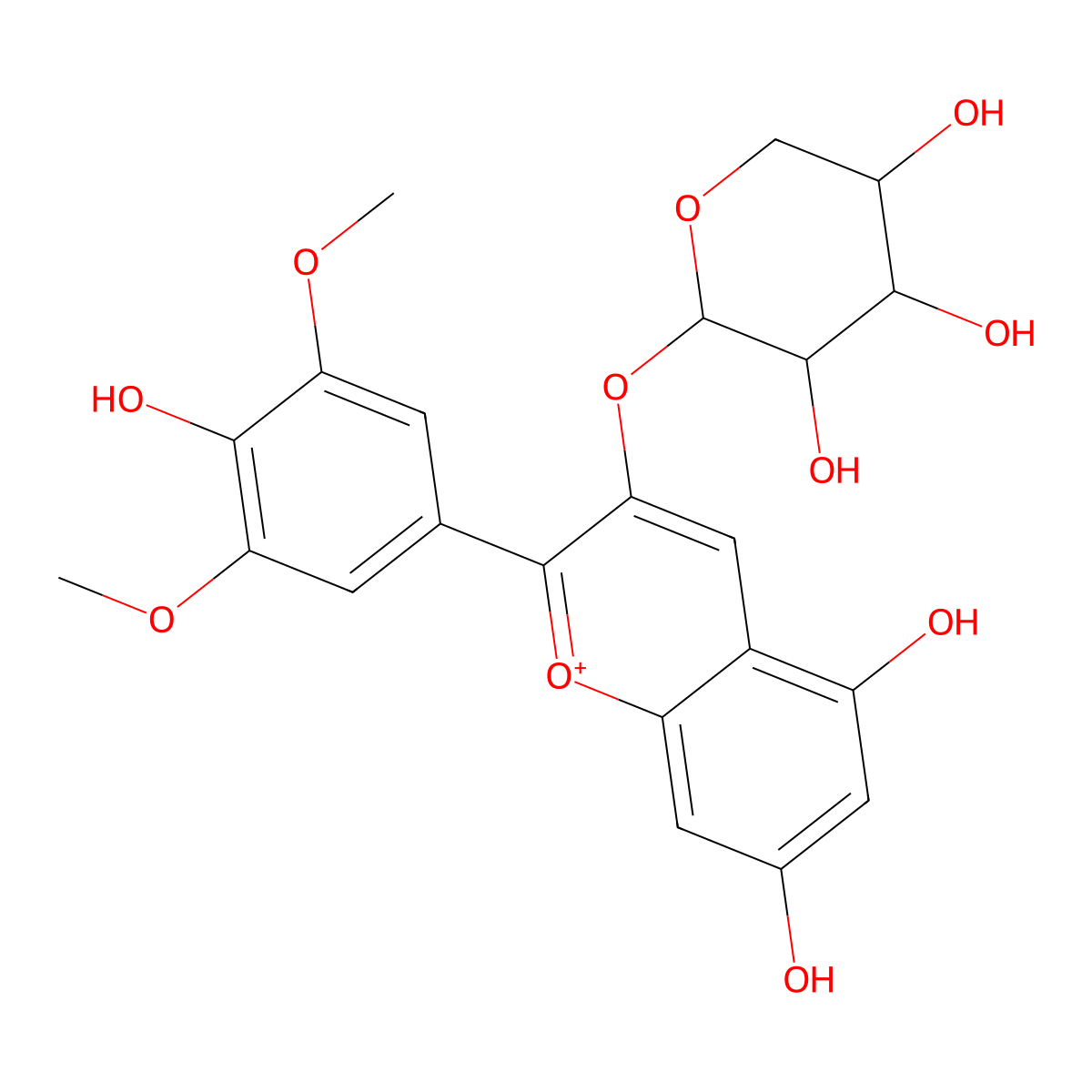 Malvidin 3-arabinoside cation molecular structure, CAS 785047-89-4