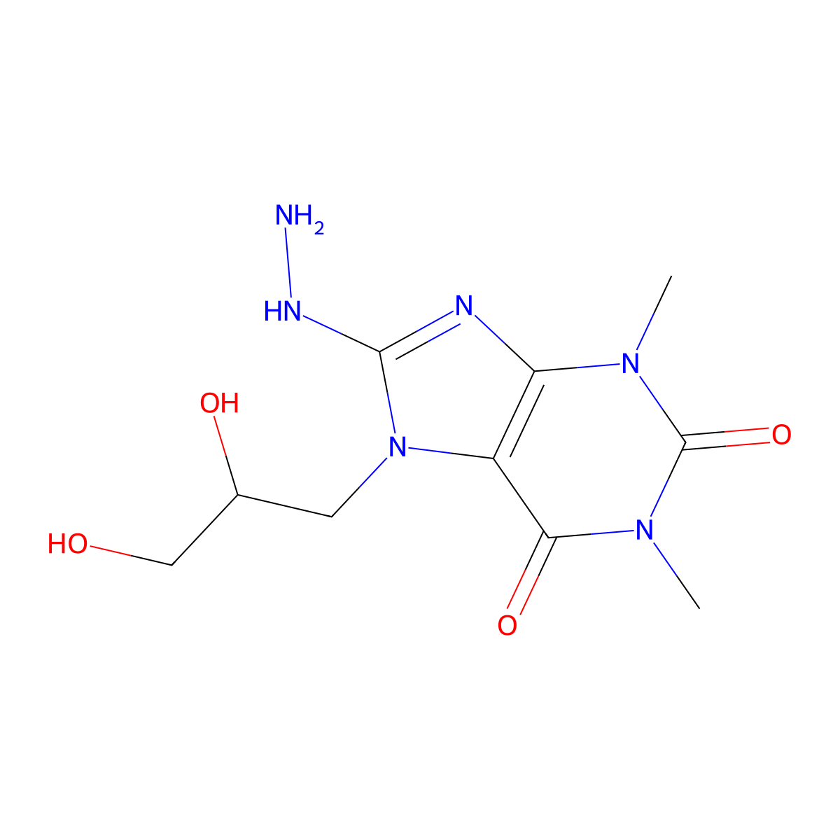 7-(2,3-dihydroxypropyl)-8-hydrazinyl-1,3-dimethyl-1H-purine-2,6(3H,7H)-dione molecular structure, CAS 78520-71-5