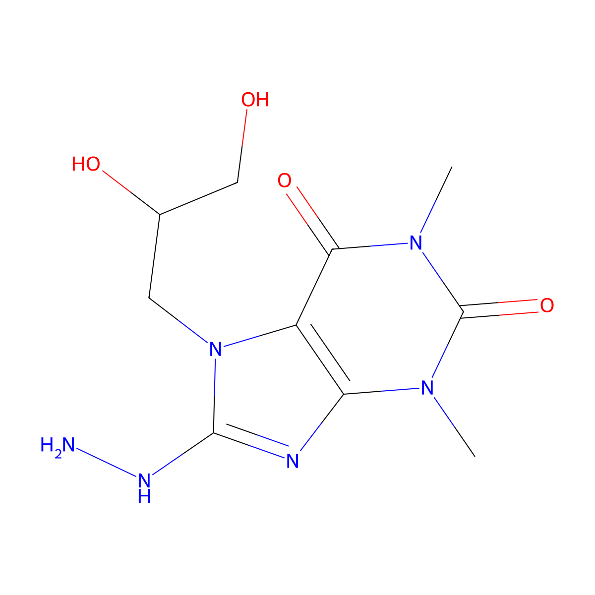 7-(2,3-dihydroxypropyl)-8-hydrazinyl-1,3-dimethyl-1H-purine-2,6(3H,7H)-dione molecular structure, CAS 78520-71-5