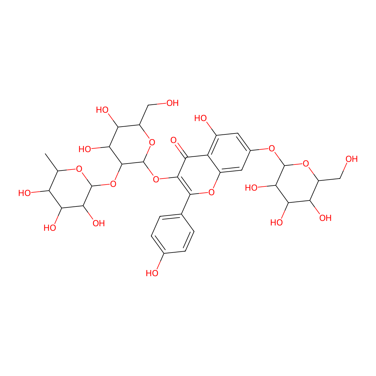 Kaempferol 3-O-neohesperidoside 7-O-glucoside molecular structure, CAS 78527-48-7
