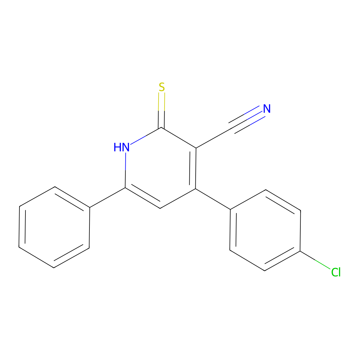 3-Pyridinecarbonitrile, 1,2-dihydro-4-(4-chlorophenyl)-6-phenyl-2-thioxo- molecular structure, CAS 78564-16-6