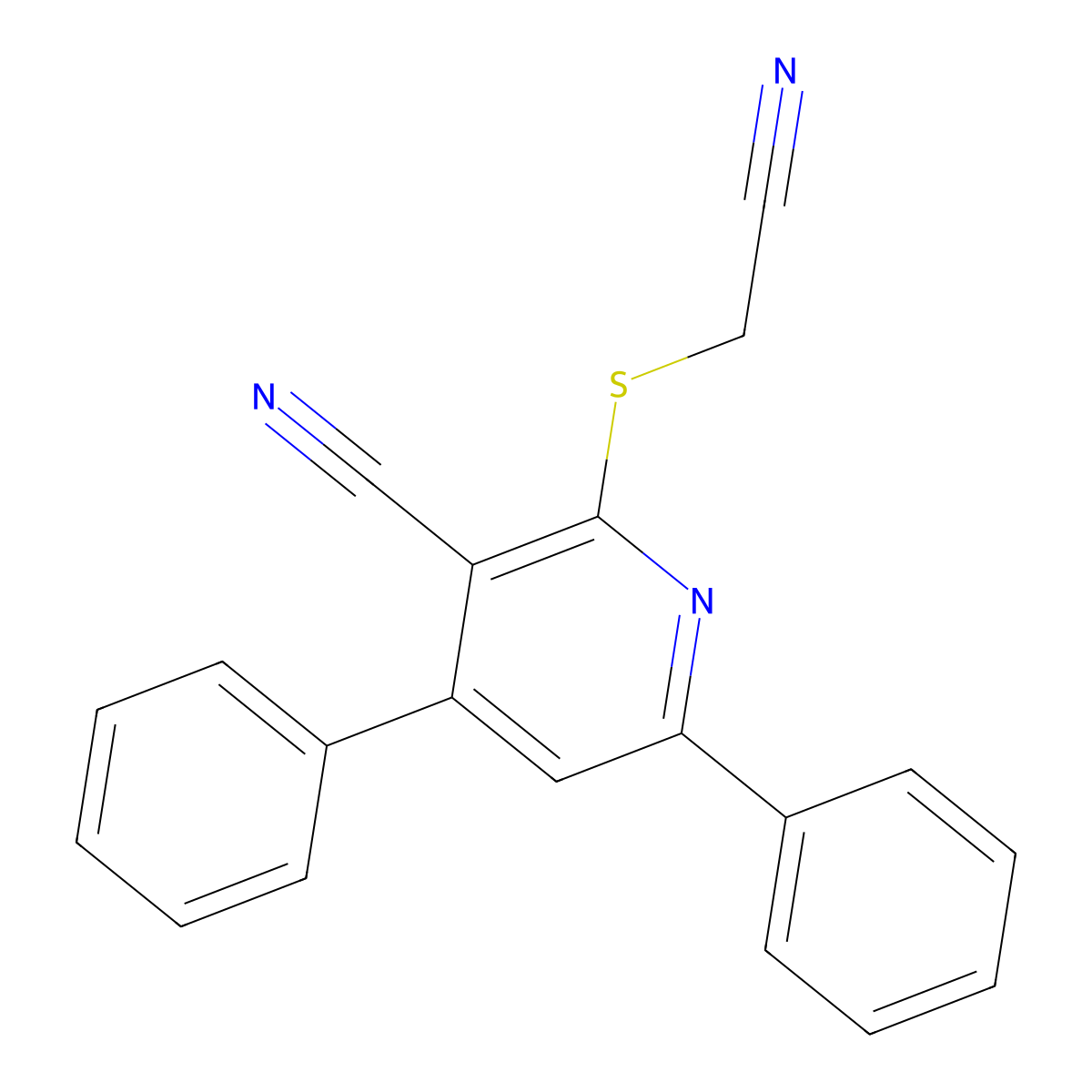 2-[(Cyanomethyl)sulfanyl]-4,6-diphenylnicotinonitrile molecular structure, CAS 78564-27-9