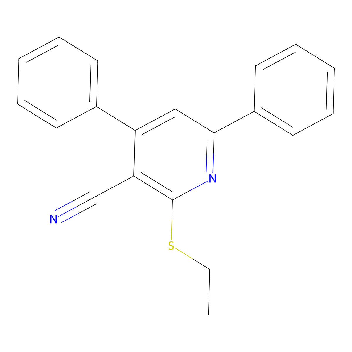 2-(Ethylsulfanyl)-4,6-diphenylnicotinonitrile molecular structure, CAS 78564-31-5