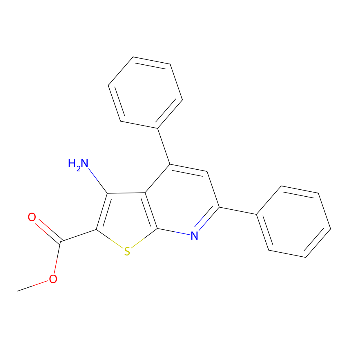 Methyl 3-amino-4,6-diphenylthieno[2,3-b]pyridine-2-carboxylate molecular structure, CAS 78564-38-2