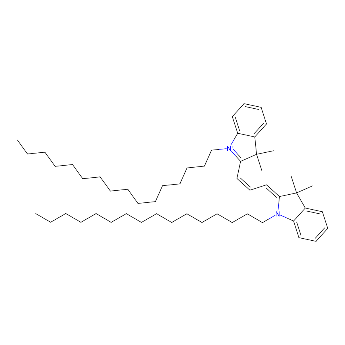 1-Hexadecyl-2-(3-(1-hexadecyl-3,3-dimethylindolin-2-ylidene)prop-1-en-1-yl)-3,3-dimethyl-3H-indol-1-ium molecular structure, CAS 78566-75-3
