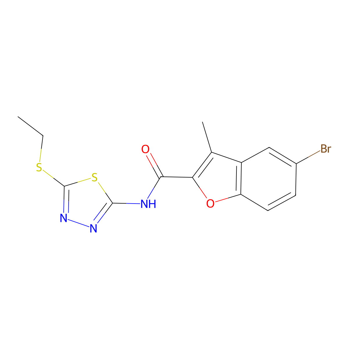 5-bromo-N-[5-(ethylsulfanyl)-1,3,4-thiadiazol-2-yl]-3-methyl-1-benzofuran-2-carboxamide molecular structure, CAS 785705-21-7