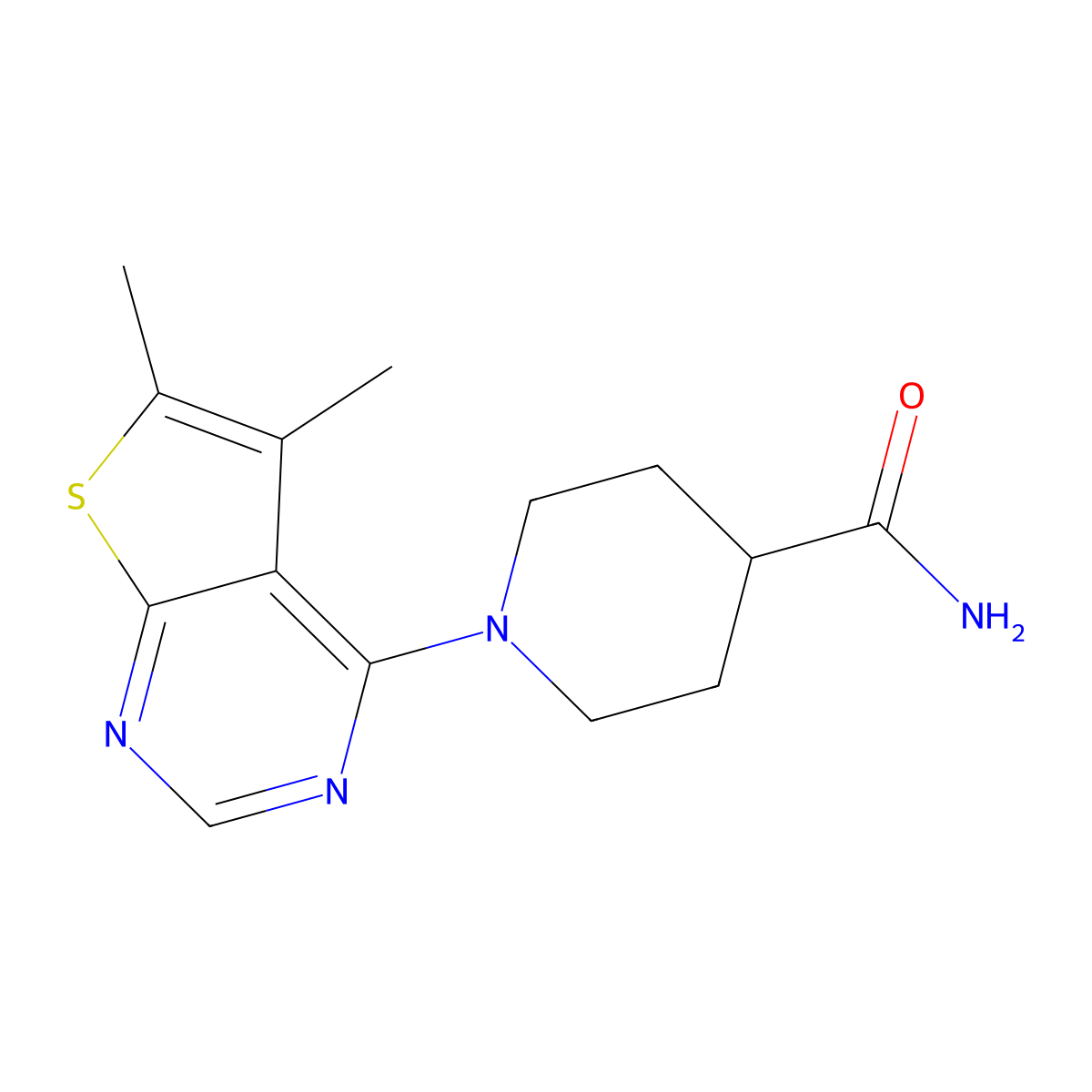 1-(5,6-Dimethylthieno[2,3-d]pyrimidin-4-yl)piperidine-4-carboxamide molecular structure, CAS 785705-53-5
