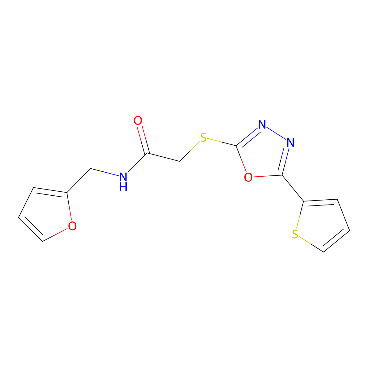 N-(furan-2-ylmethyl)-2-[(5-thiophen-2-yl-1,3,4-oxadiazol-2-yl)sulfanyl]acetamide molecular structure, CAS 785790-00-3