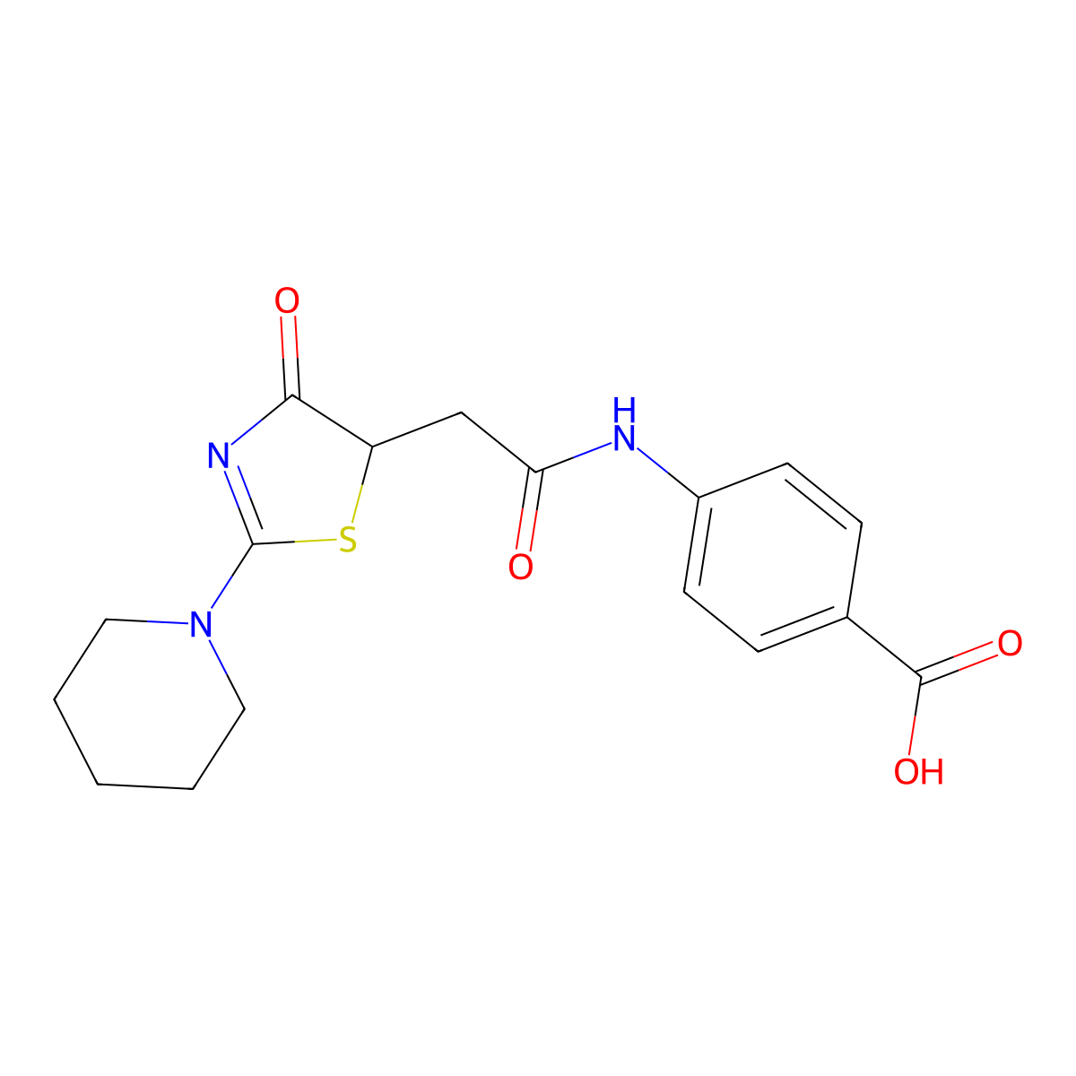 4-{2-[4-Oxo-2-(piperidin-1-yl)-4,5-dihydro-1,3-thiazol-5-yl]acetamido}benzoic acid molecular structure, CAS 785792-36-1