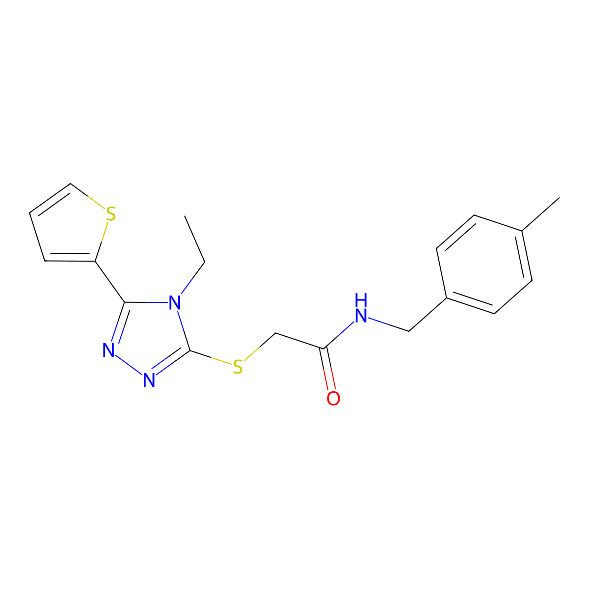 2-(4-ethyl-5-(2-thienyl)(1,2,4-triazol-3-ylthio))-N-[(4-methylphenyl)methyl]ac etamide molecular structure, CAS 785801-59-4