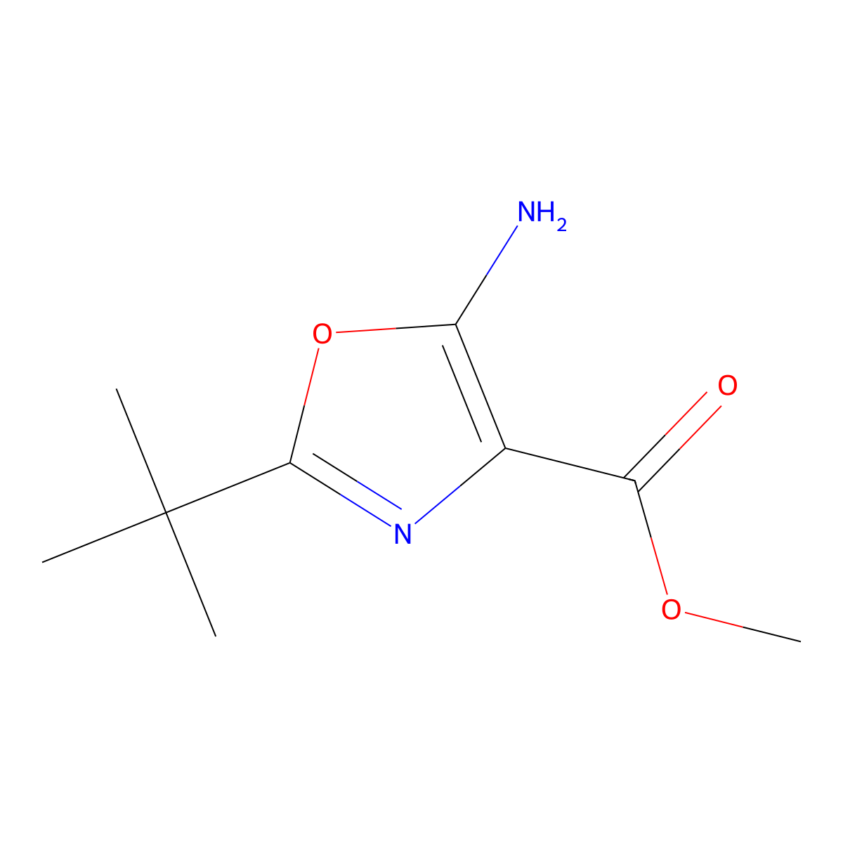 Methyl 5-amino-2-tert-butyl-1,3-oxazole-4-carboxylate molecular structure, CAS 785805-35-8