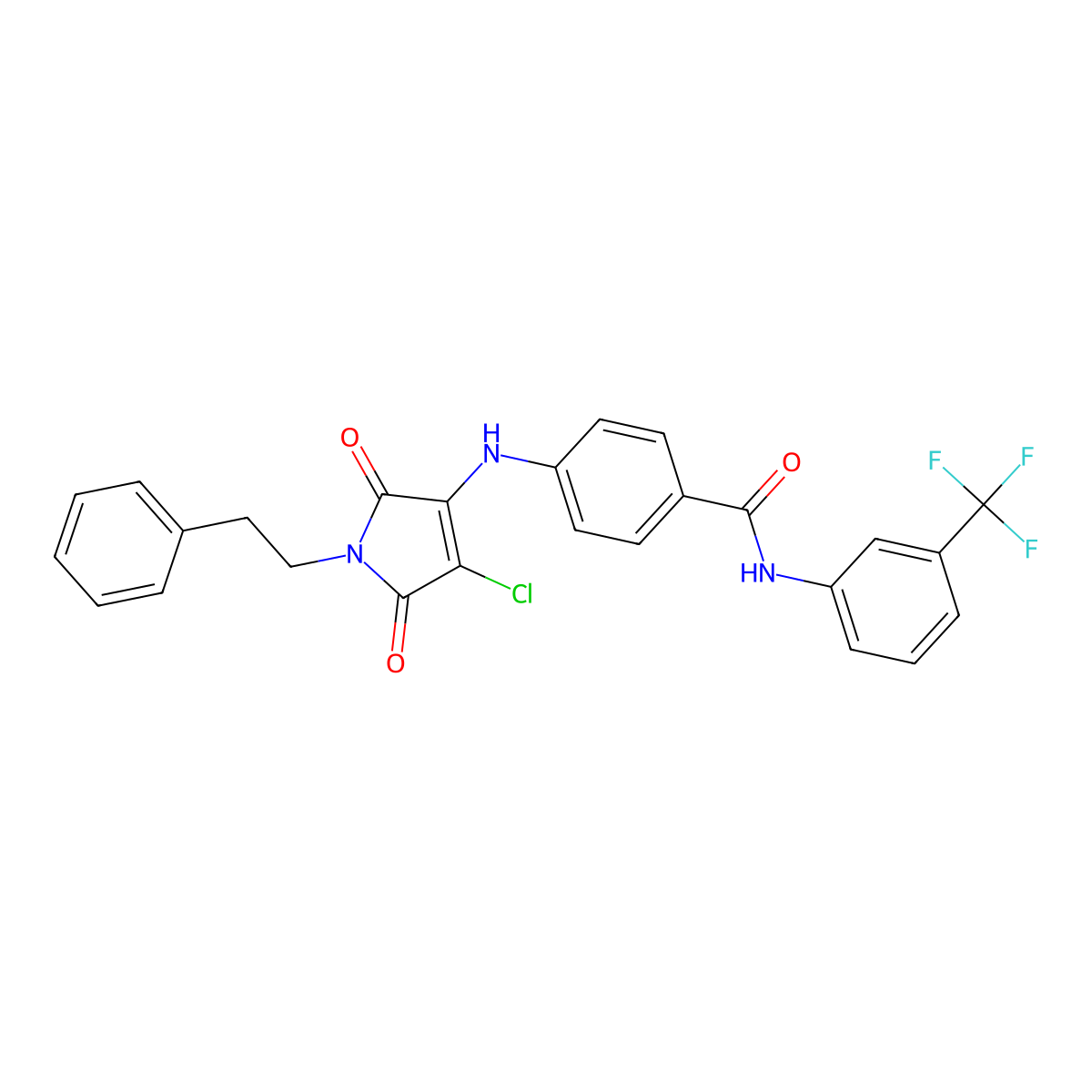 4-((4-Chloro-2,5-dioxo-1-phenethyl-2,5-dihydro-1H-pyrrol-3-yl)amino)-N-(3-(trifluoromethyl)phenyl)benzamide molecular structure, CAS 785845-69-4