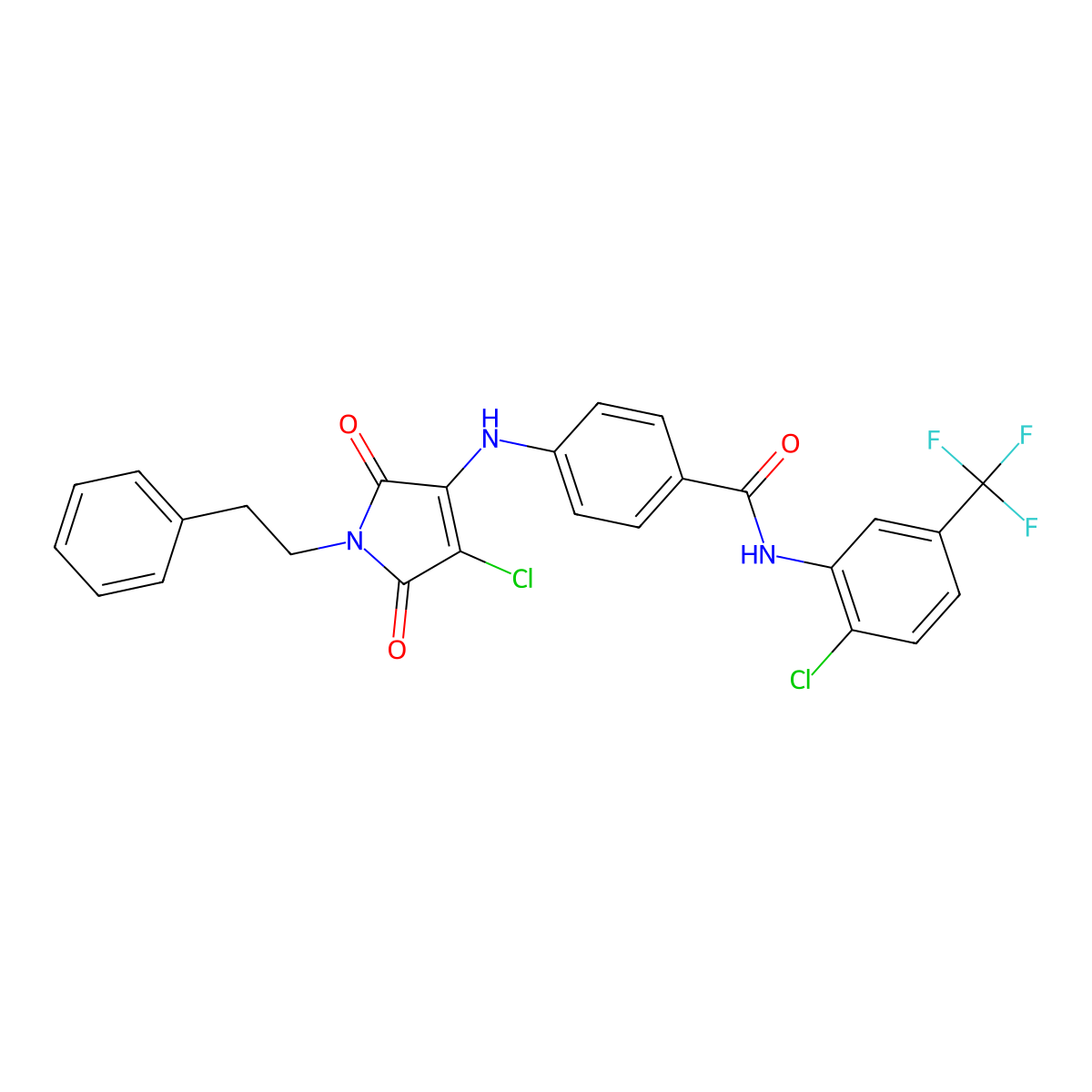 4-((4-Chloro-2,5-dioxo-1-phenethyl-2,5-dihydro-1H-pyrrol-3-yl)amino)-N-(2-chloro-5-(trifluoromethyl)phenyl)benzamide molecular structure, CAS 785845-98-9
